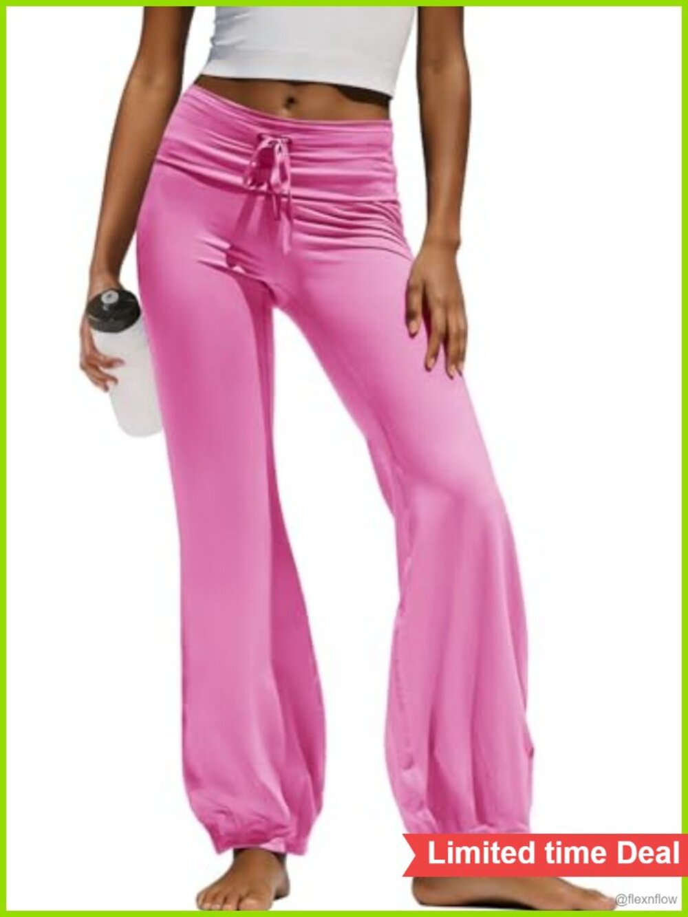 SENSERISE Women's Fold Over Flare Yoga Pants High Rise Drawstring